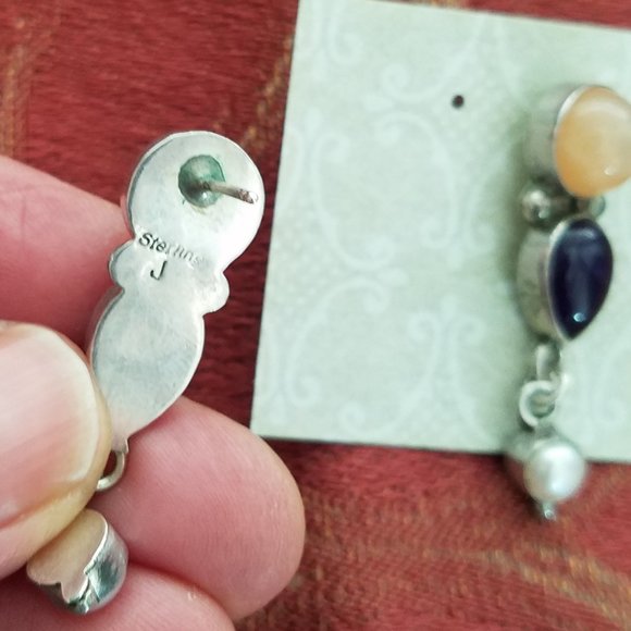 ☆HP 4/7/24☆Sterling Silver Earrings with Moonstone, Amethyst & Pearl - Picture 2 of 2